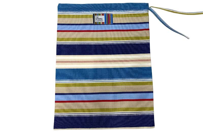 Airforce Blue, Cream, White Drawstring Shoe Bags | Striped Shoe Bags