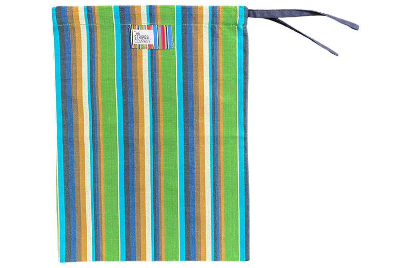 Green, Navy, Ochre Drawstring Shoe Bags | Striped Shoe Bags