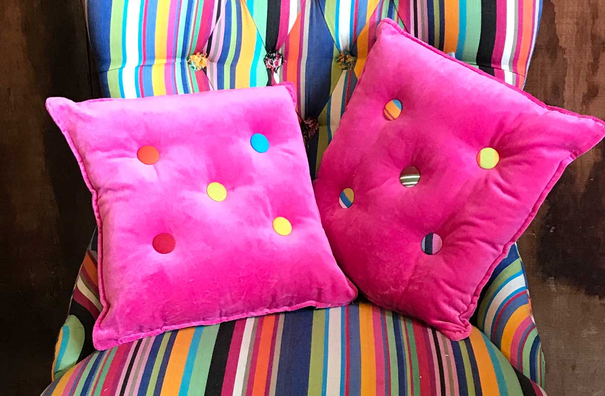 Pink Velvet Button Cushions