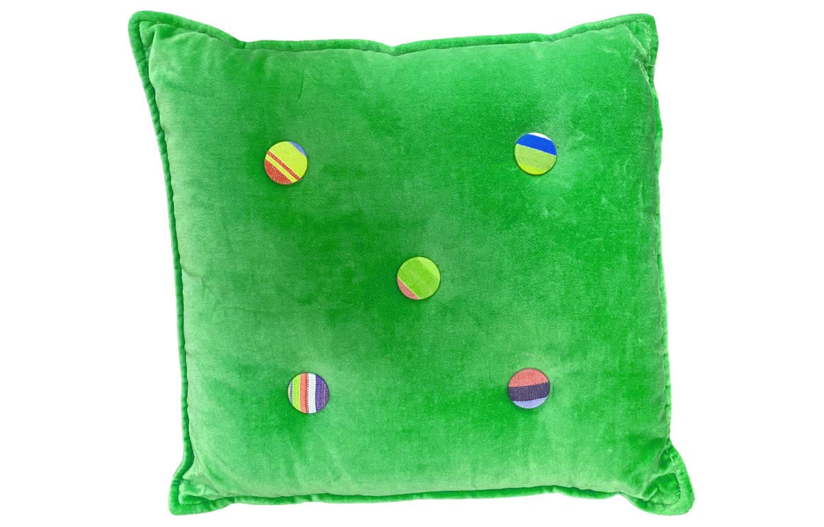 Green Velvet Stripe Buttoned Cushions