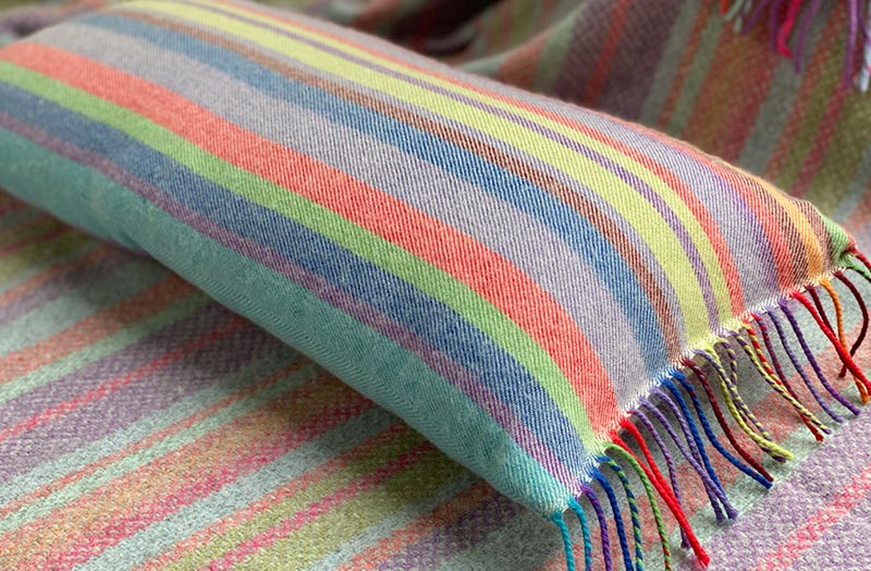 Rainbow Stripe Rectangular Cushion in Soft Merino Wool