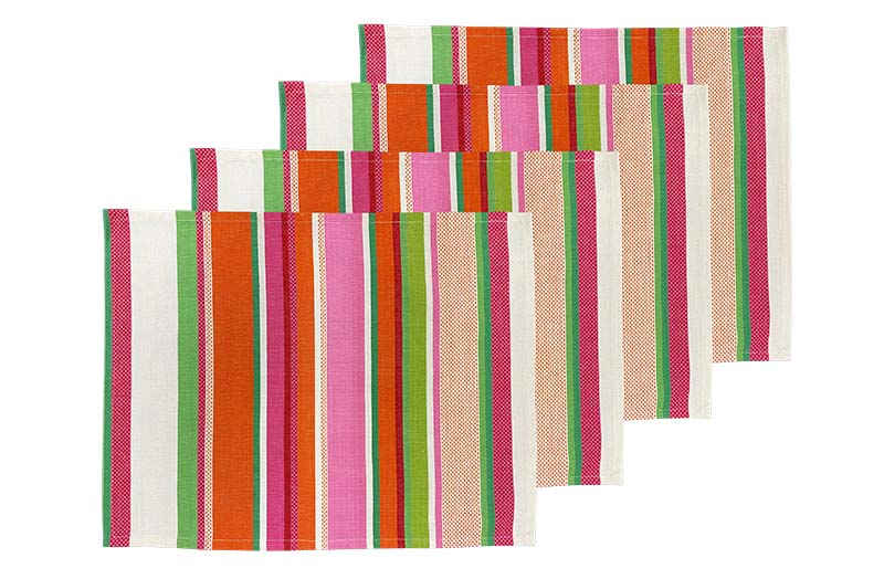 Cream, Pink, Orange Striped Place Mats - Colourful Table Mats set of 4