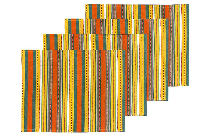 Yellow, Orange, Green Striped Place Mats - Colourful Table Mats set of 4