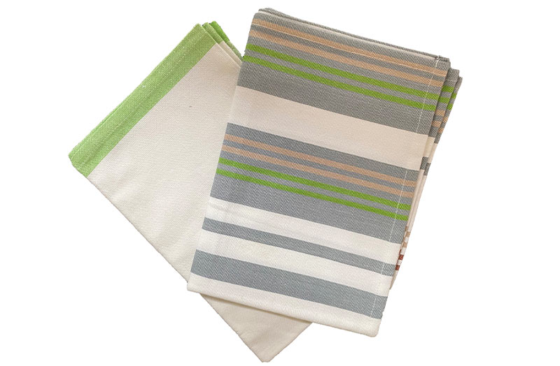 Grey, White, Green Striped Tea Towel Set | Set of 2 Tea towels
