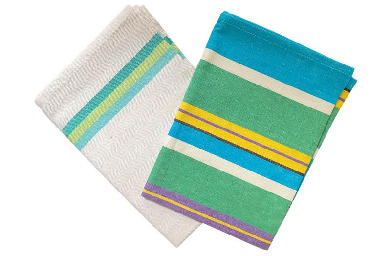 Green, Turquoise, White Stripe Tea Towel Set | Set of 2 Tea Towels