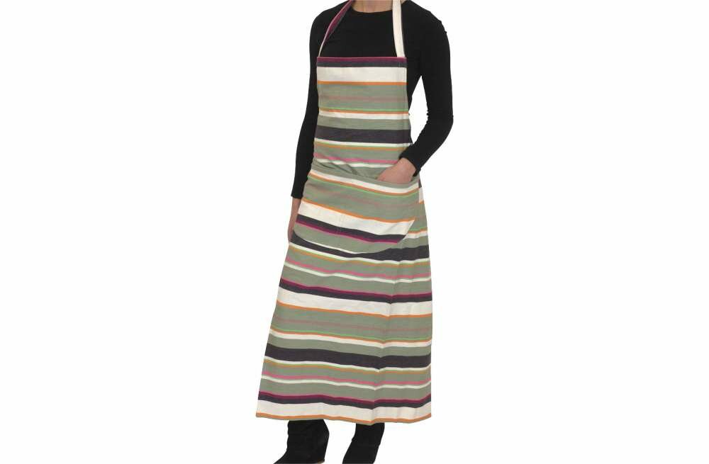 Grey Striped Aprons Grey White Lime Stripes