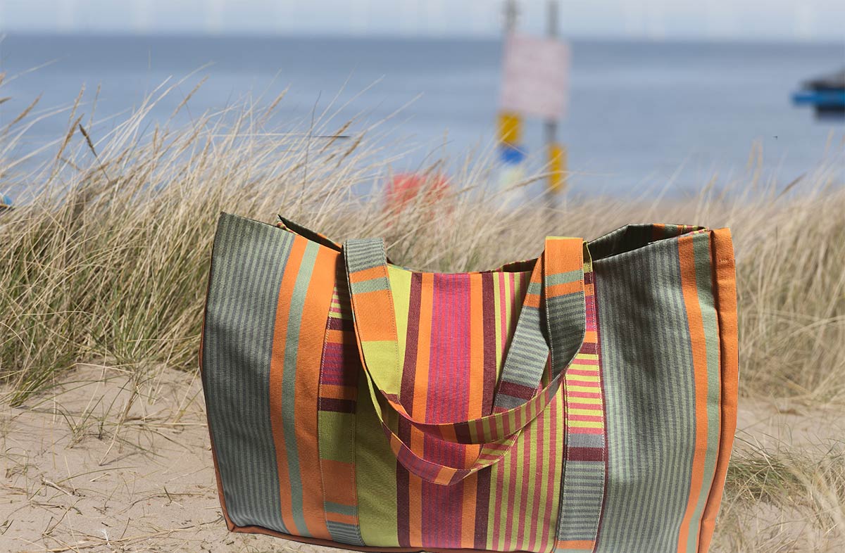 Large Grey Stripe Beach Bags 