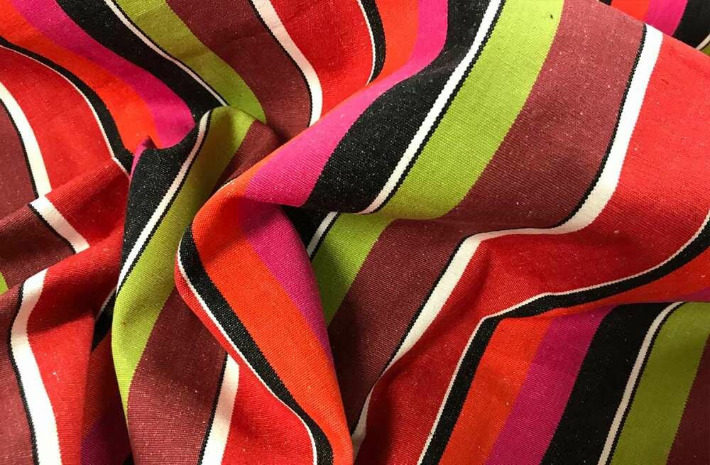 Fuchsia, Coral, Black and Lime Striped Fabric