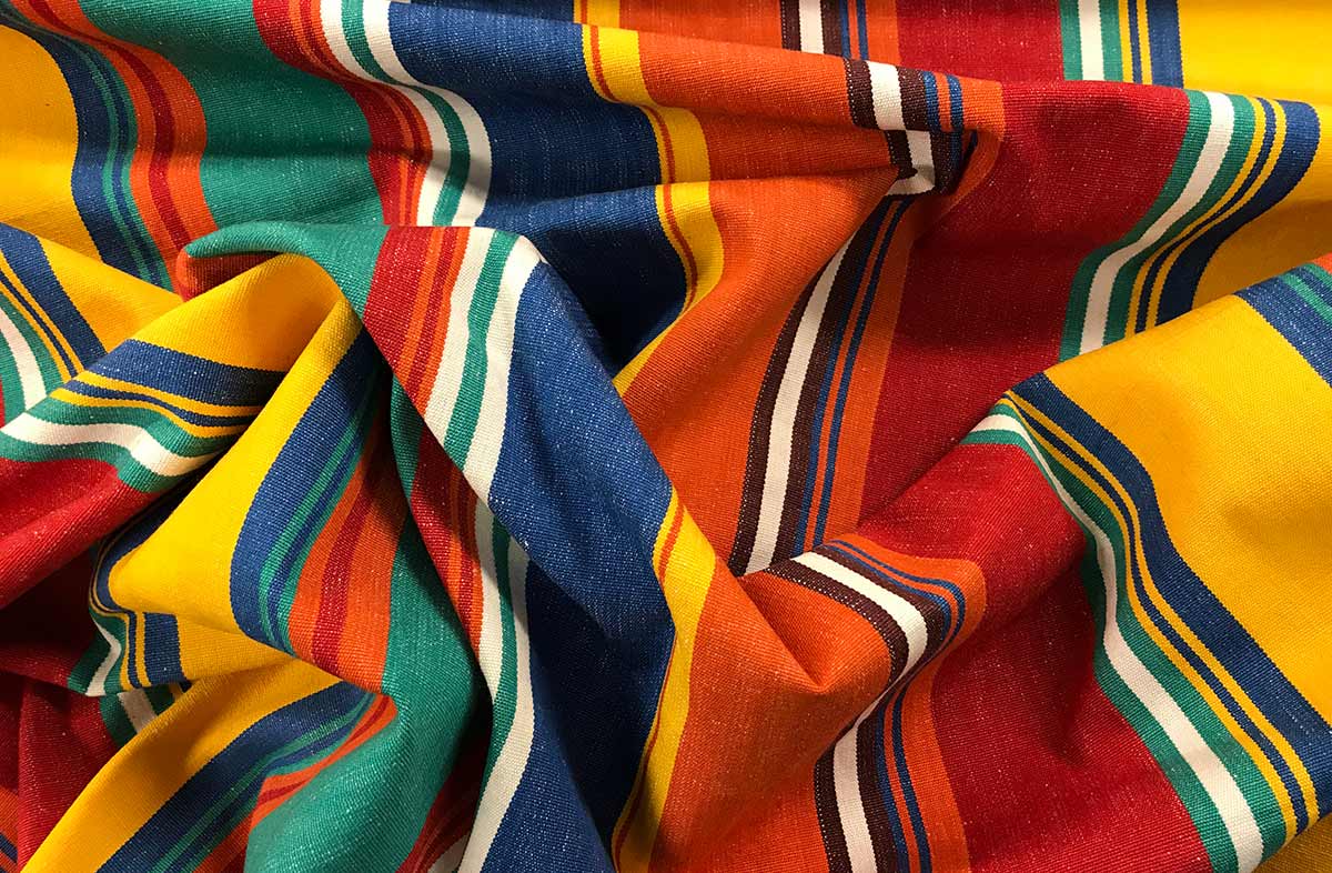 Orange, Blue, Green and Yellow Striped Fabric