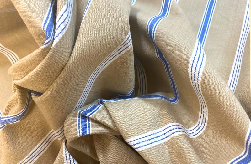 Sandy Beige, Sky Blue, White Striped Fabric | Stripe Cotton Fabrics