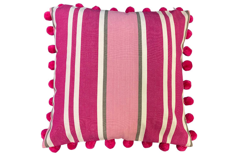 Dark Pink, Pale Pink, White Stripe Pompom Cushions