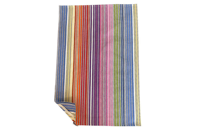 Striped Tea Towels with narrow rainbow stripes and white