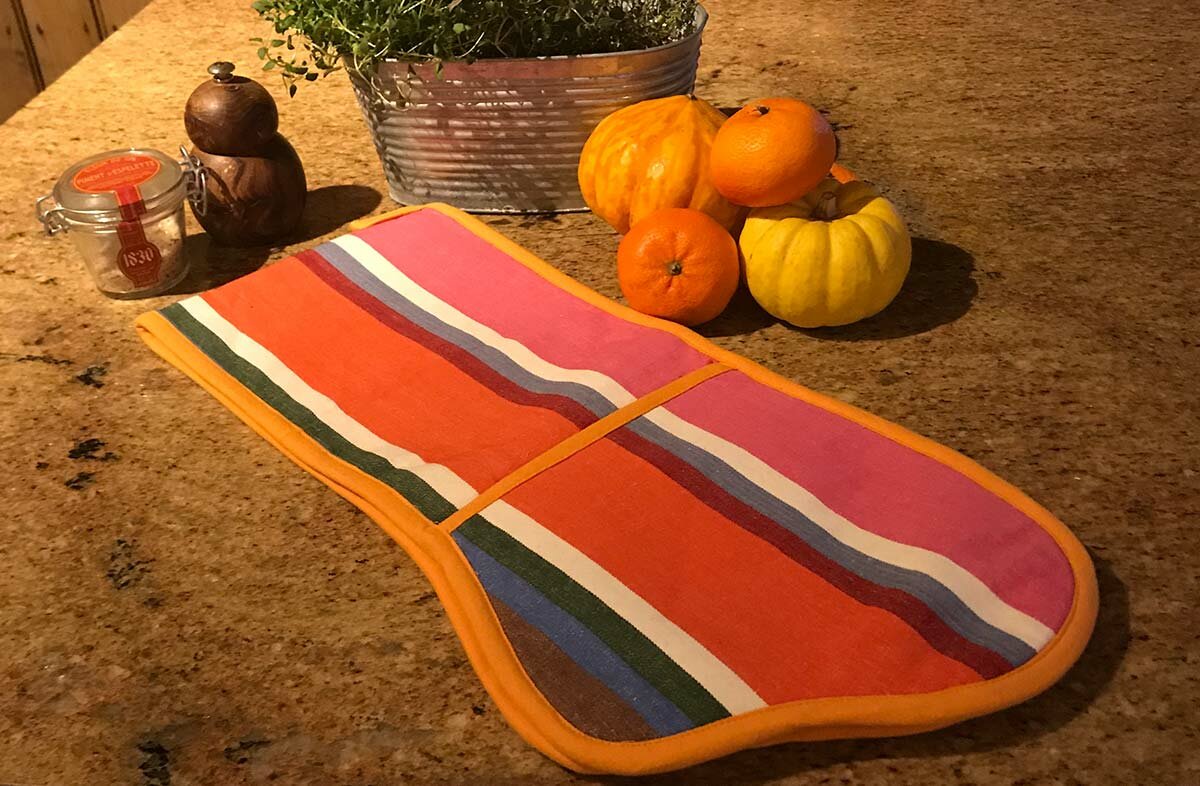 tangerine pink stripe oven gloves