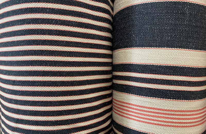ticking fabric black beige pink stripes